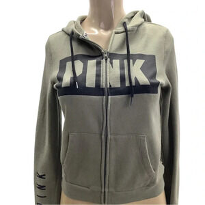 Pink olive green hoodie zip up jacket with front pockets (Preowned)